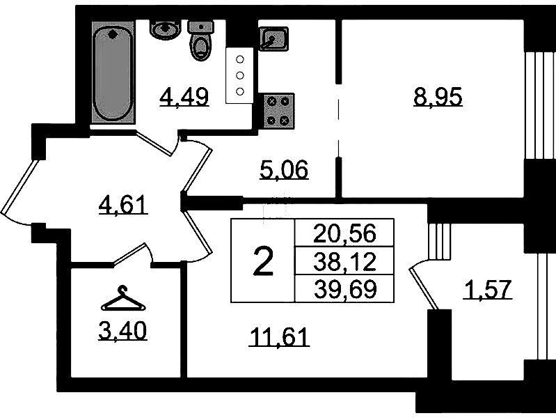1-комнатная квартира 39.69 м², 8/11 эт., ЖК «VEREN NORT Сертолово»